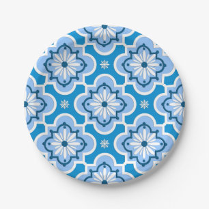 Marokkaans tegelpatroon - blauw en wit papieren bordje