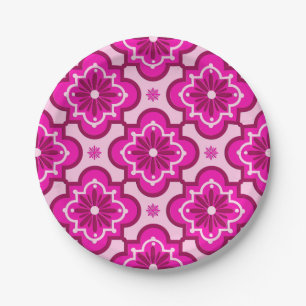 Marokkaans tegelpatroon - Fuchsia Pink Papieren Bordje