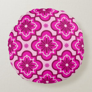 Marokkaans tegelpatroon - Fuchsia Pink Rond Kussen