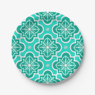 Marokkaans tegelpatroon - Turquoise en Aqua Papieren Bordje