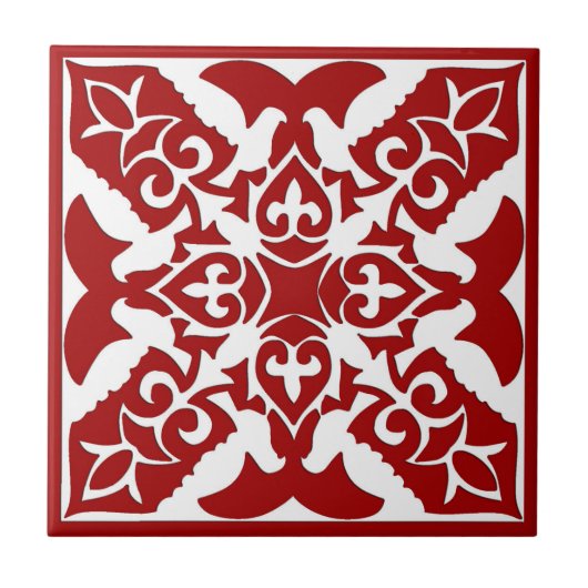 Marokkaans Tile Pattern, Deep Red en White Tegeltje (Voorkant)