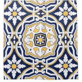 Marokkaans vivid blauw geel, ingewikkeld geometris douchegordijn