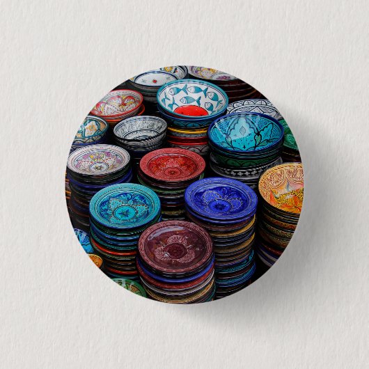 Marokkaanse Borden op de markt Ronde Button 3,2 Cm (Voorkant)