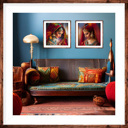 Marokkaanse decor kamer rood Blauw Goud oranje Poster
