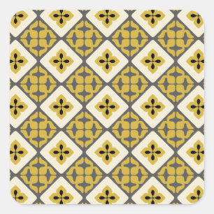Marokkaanse Floral Tile Pattern Yellow Grey Black Vierkante Sticker