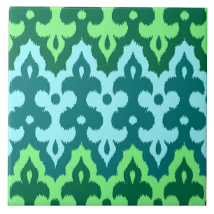 Marokkaanse Groen Damast Ikat, Turkoois & Jade Tegeltje