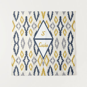 Marokkaanse Ikat Blue Yellow White, gepersonalisee Wandkleed