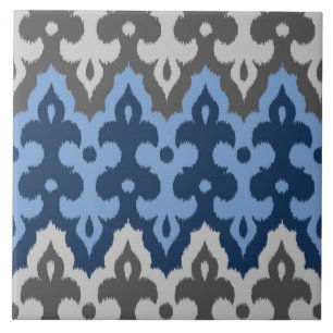 Marokkaanse Ikat Damast, Blauw en Grijs Tegeltje