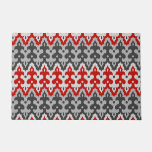 Marokkaanse Ikat Damast, Grafietgrijs en Rood Deurmat