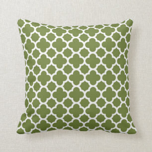 Marokkaanse klaver Quatrefoil in Avocado Green Whi Kussen