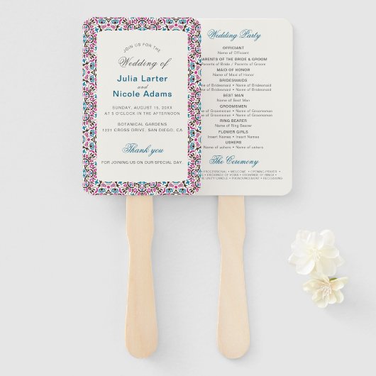 Marokkaanse lattice geometrische mandala bruiloft handwaaier (Voorkant en achterkant)