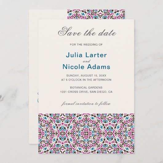 Marokkaanse lattice geometrische mandala bruiloft save the date (Voorkant / Achterkant)