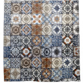 Marokkaanse Marrakesh Tegel Patroon Blauw Bruin Douchegordijn (Voorkant)