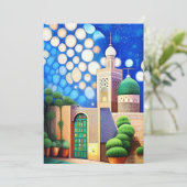 Marokkaanse mozaïekmoskee blauwe azure Eid Mubarak Kaart (Staand voorkant)