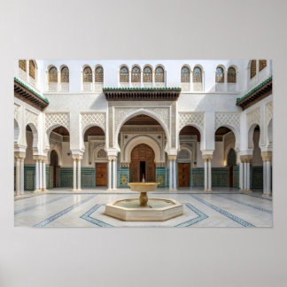 Marokkaanse paleishof met fontein poster