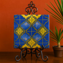 Marokkaanse Patroon Quatrefoils blauw en goud
