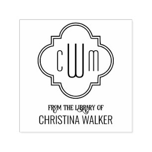 Marokkaanse Quatrefoil 3 Initiaal Naam #2 Biblioth Zelfinktende Stempel