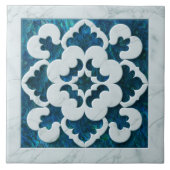Marokkaanse Quatrefoil Abalone Shell en wit marmer Tegeltje (Voorkant)