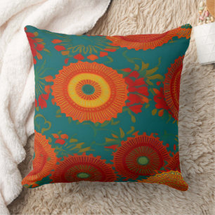 Marokkaanse stof exotisch rood oranje turquoise gr kussen