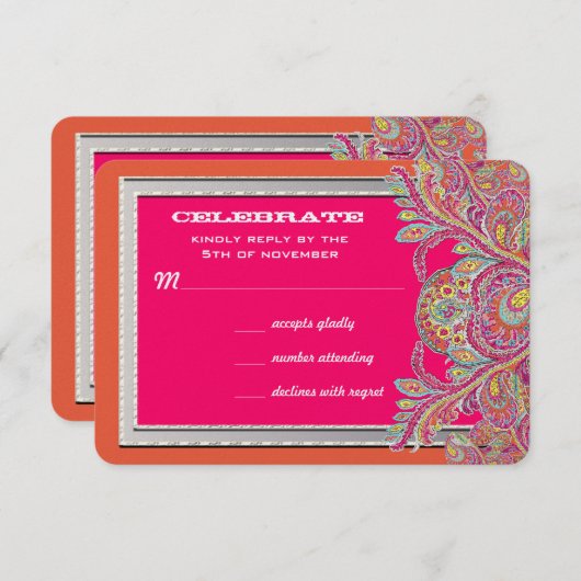 Marokkaanse Tangerine en Fuchsia Trouw Uitnodiging (Voorkant / Achterkant)