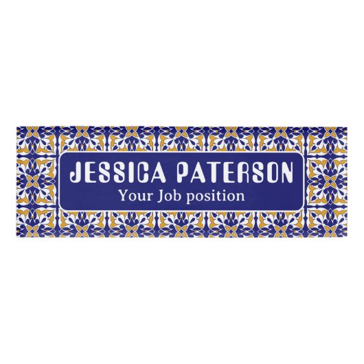 Marokkaanse Tegel Blue Yellow Bohemian Pattern Naambadge (Voorkant)