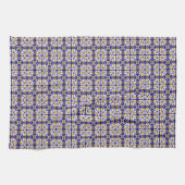 Marokkaanse Tegel Blue Yellow Bohemian Pattern Theedoek (Horizontaal)