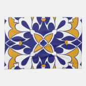 Marokkaanse Tegel Blue Yellow Bohemian Pattern Theedoek (Horizontaal)