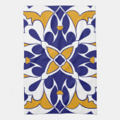 Marokkaanse Tegel Blue Yellow Bohemian Pattern Theedoek (Verticaal)
