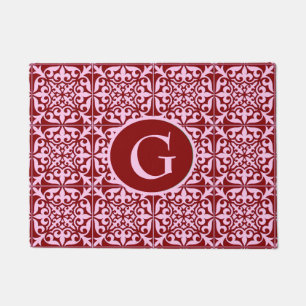 Marokkaanse tegel, bordeaux en roze, met monogram deurmat