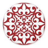 Marokkaanse tegel - donkerrood en wit keramische knop (Voorkant)