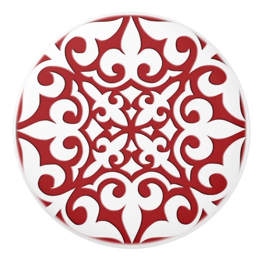 Marokkaanse tegel - donkerrood en wit keramische knop (Voorkant)