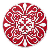 Marokkaanse tegel - donkerrood en wit keramische knop (Voorkant)
