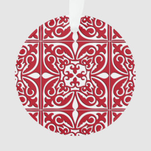 Marokkaanse tegel - donkerrood en wit ornament