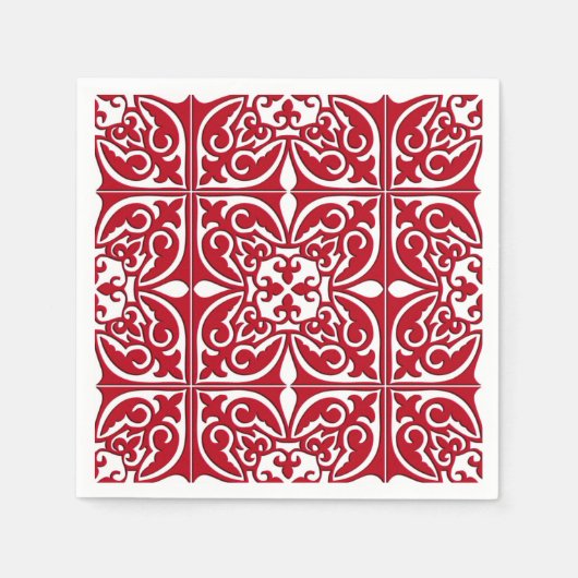 Marokkaanse tegel - donkerrood en wit servetten (Voorkant)