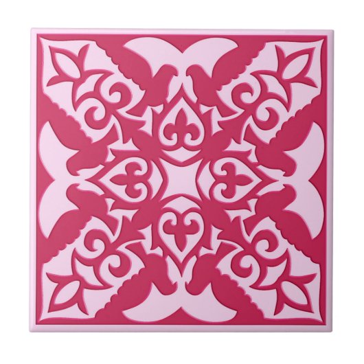 Marokkaanse Tegel Patroon, Fuchsia en Pastel Pink Tegeltje (Voorkant)