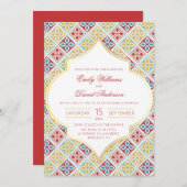Marokkaanse Tegel Patroon Rode bruiloft uitnodigin Kaart (Voorkant / Achterkant)