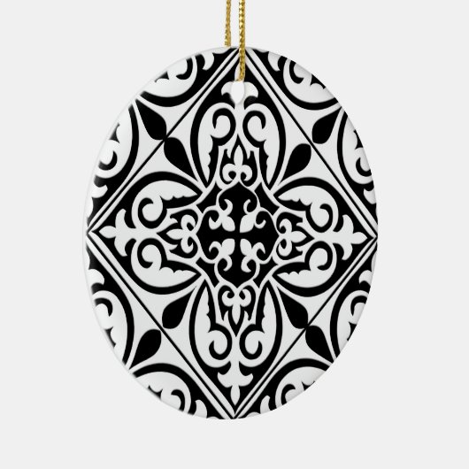 Marokkaanse tegel - wit met zwarte achtergrond keramisch ornament (Rechts)