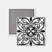 Marokkaanse tegel - wit met zwarte achtergrond magneet (Voorkant / Achterkant)