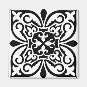 Marokkaanse tegel - wit met zwarte achtergrond magneet