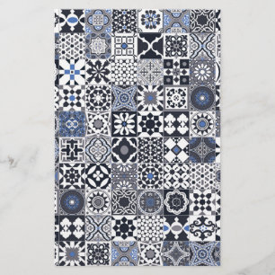Marokkaanse tegel zwart, blauw, grijs briefpapier