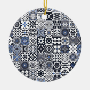 Marokkaanse tegel zwart, blauw, grijs keramisch ornament
