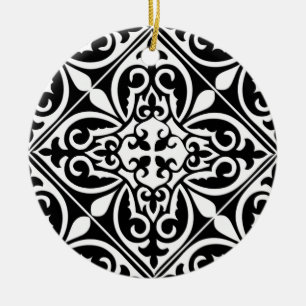 Marokkaanse tegel - zwart met witte achtergrond keramisch ornament