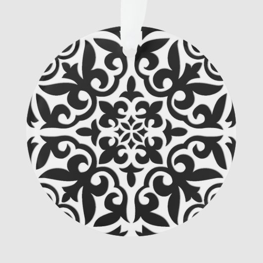 Marokkaanse tegel - zwart met witte achtergrond ornament (voorkant)