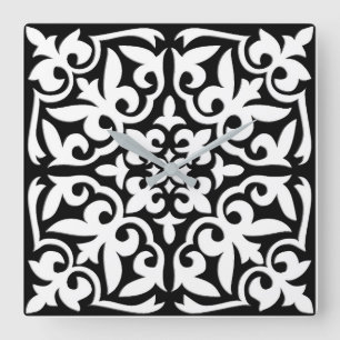 Marokkaanse tegel - zwart met witte achtergrond vierkante klok