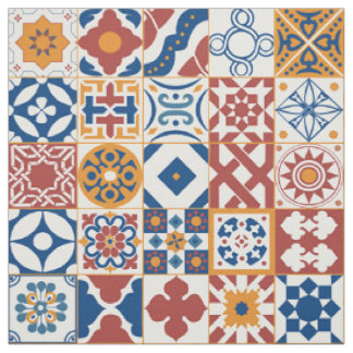 Marokkaanse tegels - blauw en bordo stof