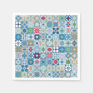 Marokkaanse tegels - blauw en rood servet