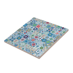 Marokkaanse tegels - blauw en rood tegeltje