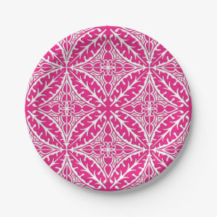 Marokkaanse tegels - fuchsia roze en wit papieren bordje