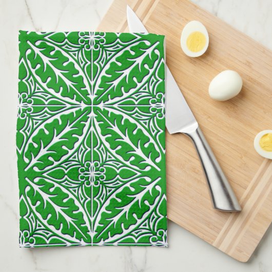 Marokkaanse tegels - groene en witte smaragdvis theedoek (Quarter Fold)