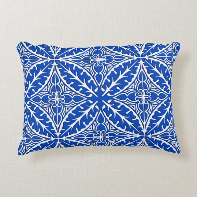 Marokkaanse tegels - kobalt blauw en wit accent kussen (Voorkant)